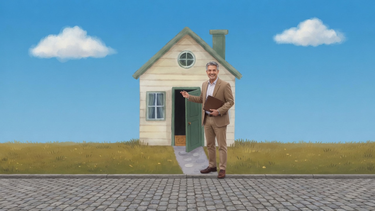 A licensed agent stands at an open front door.